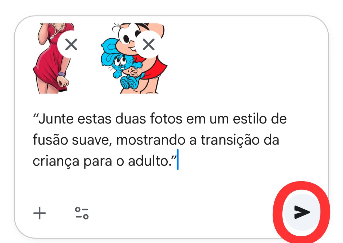 Passo 4 - Com as fotos já selecionadas, escreva o comando desejado e espere o Gemini gerar a imagem