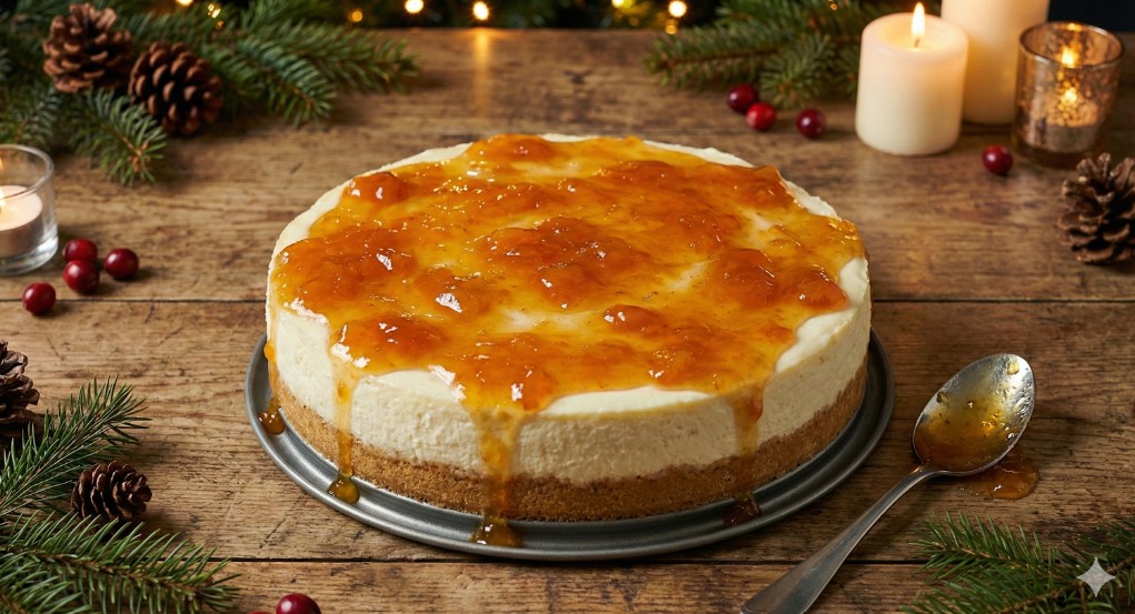 Cheesecake com geleia de damasco