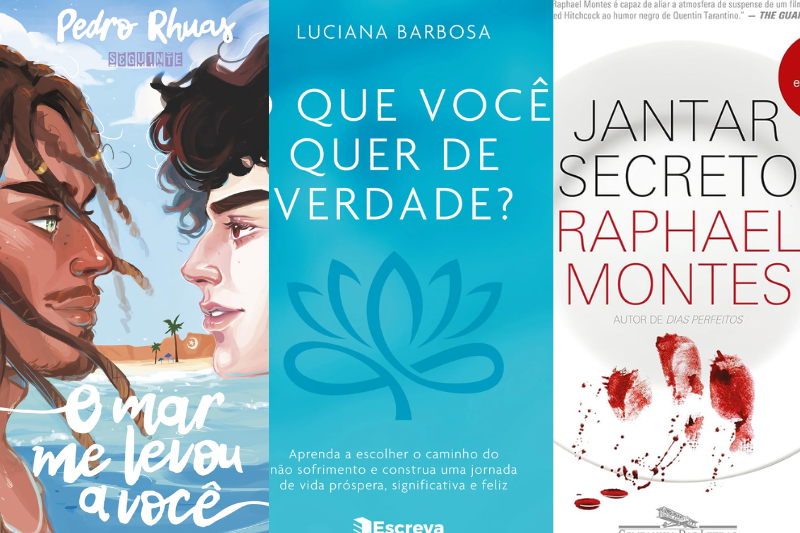 Capa dos três livros  "O mar me levou a você", "O que você quer de verdade" e "Jantar Secreto"