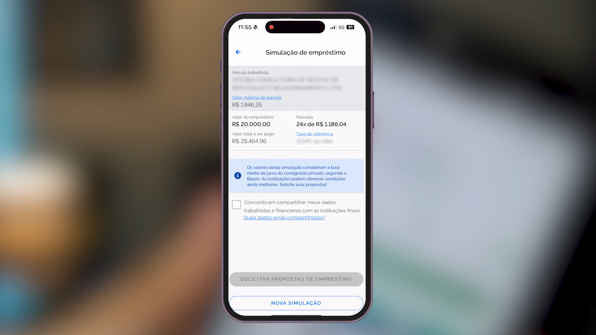 Exemplo de Simulação de Empréstimo - Reprodução/MTE