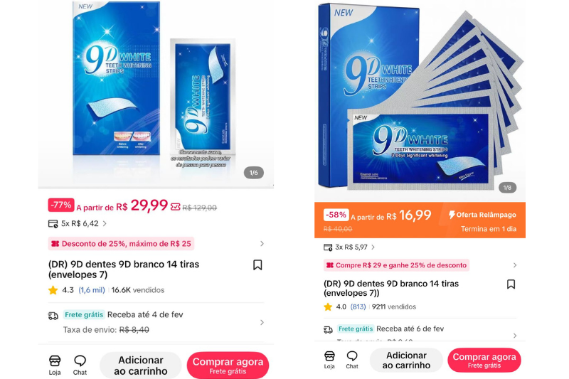 imagem d publicidade de fita clareadora dental no tiktok shop