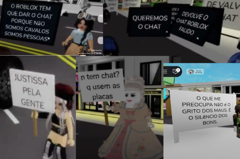 Série de imagens que mostram manifestações online de usuários do roblox