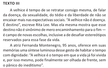 Texto de apoio da redação da prova do Enem de 2025 que citou Fernanda Montenegro