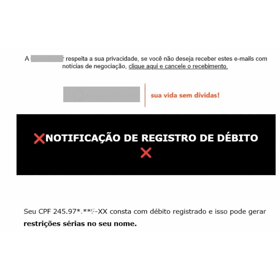 Um print de tela mostrando um exemplo de mensagem do golpe