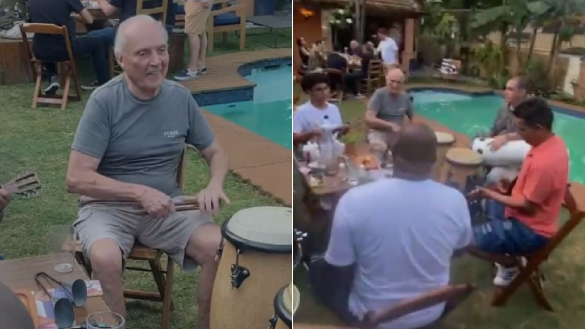 Paulo Alves tocando com as colheres no seu aniversário de 80 anos