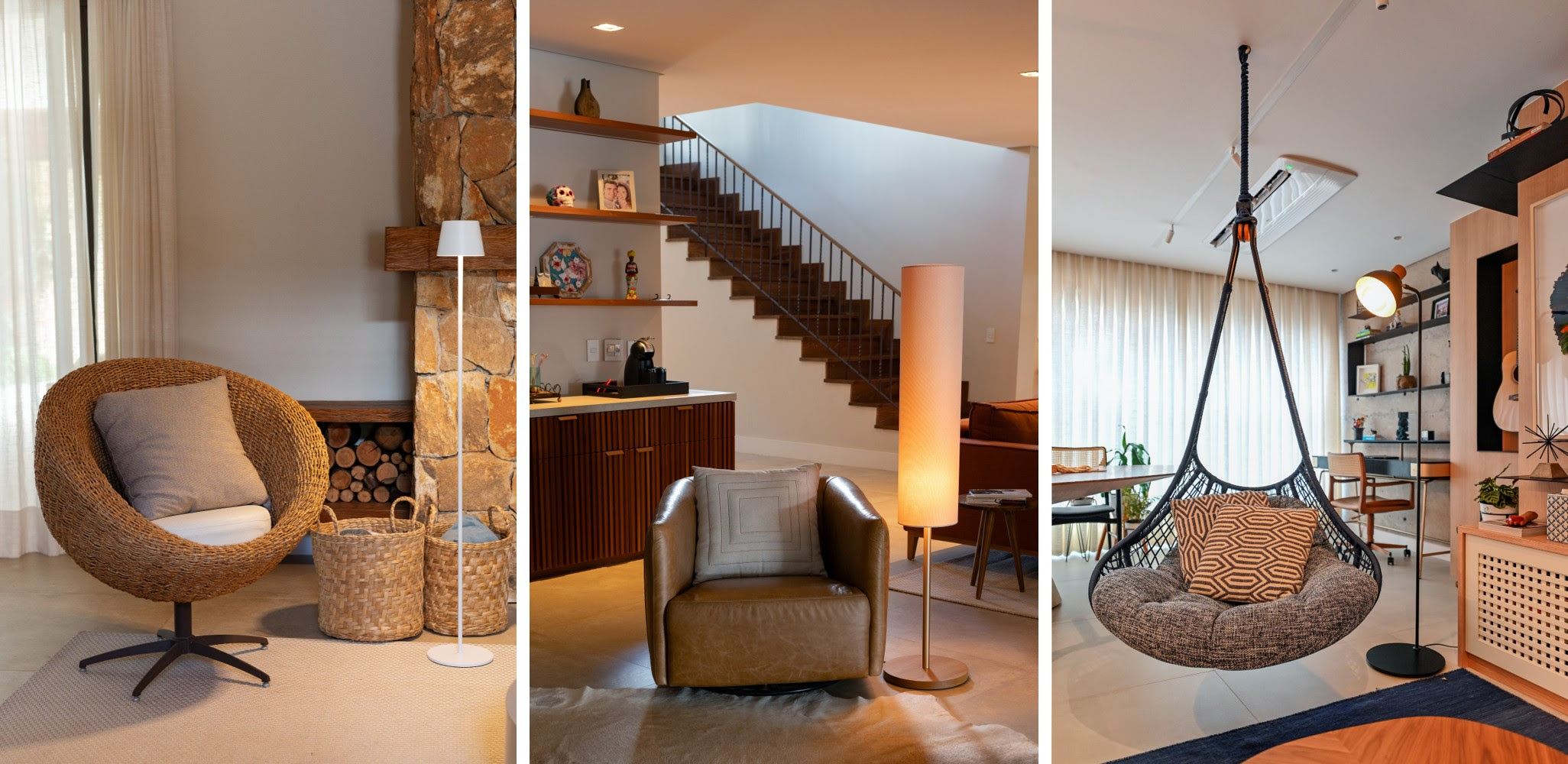 Luminárias de piso em projeto de Simone Meirelles + Vita Arquitetura e Interiores, e projeto do BMA Studio