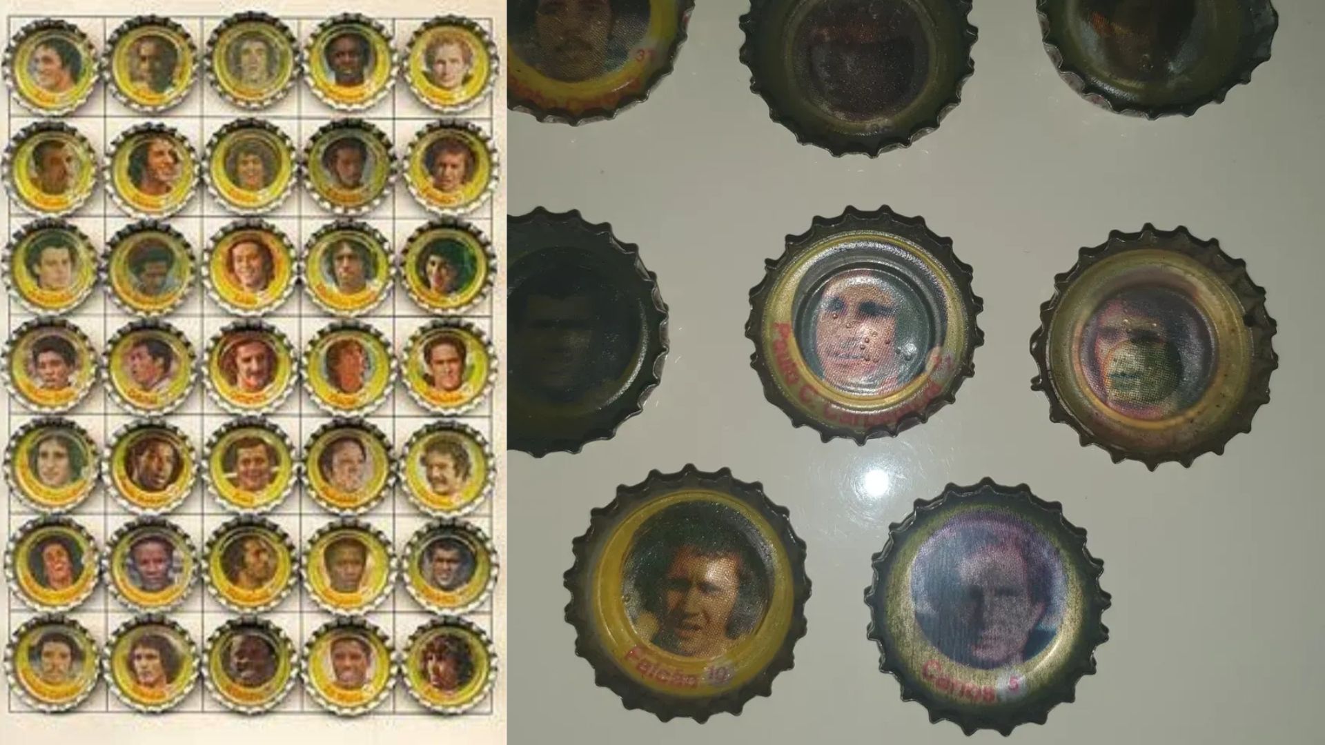 Tampinhas de Coca-Cola com os rostos de jogadores do Brasil