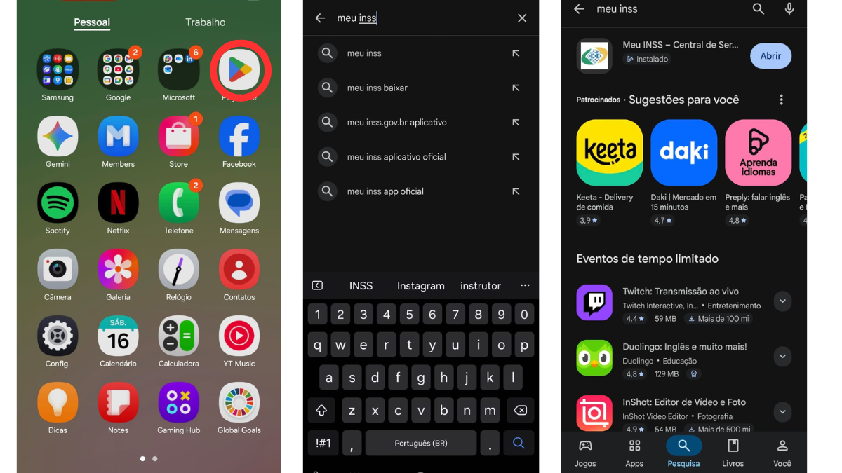 print de tela do Google Play para baixa o app Meu INSS