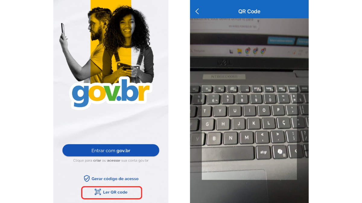 captura de tela que mostra local de escaneamento de Qrcode no app do Gov.br