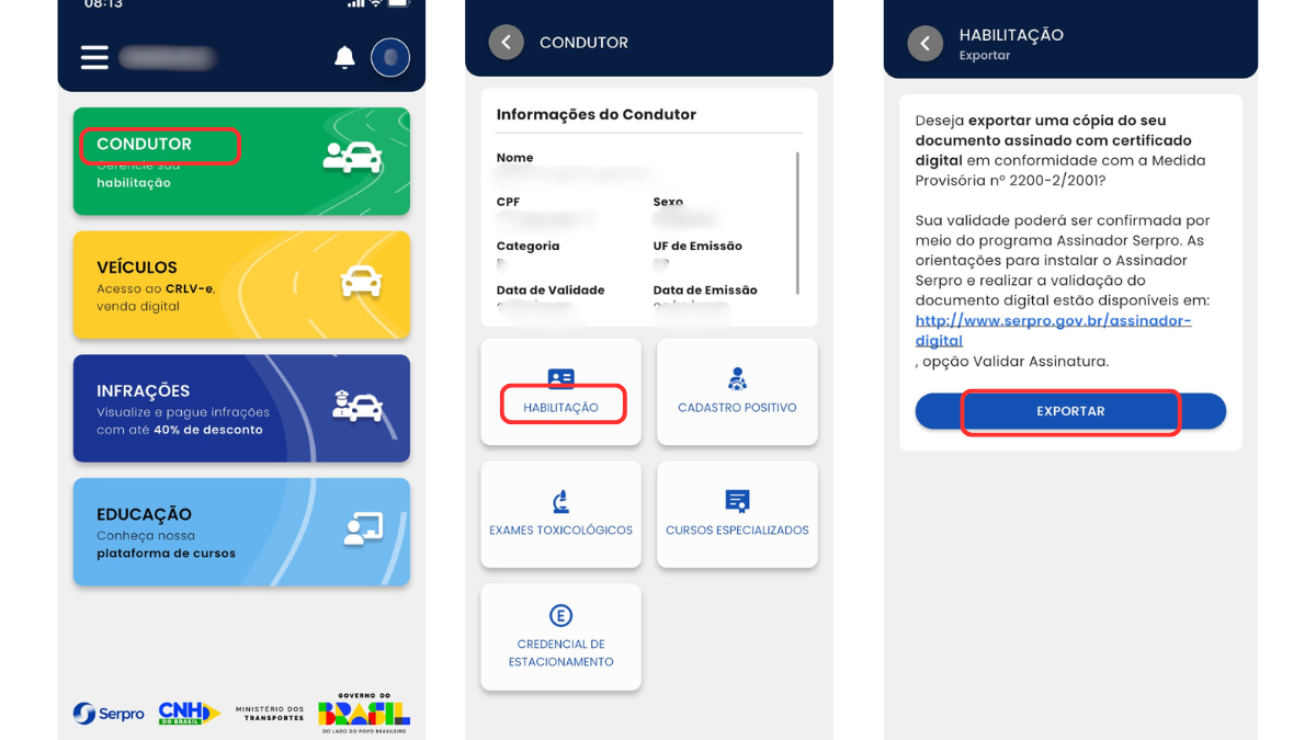captura de tela que mostra processo de download da cnh digital