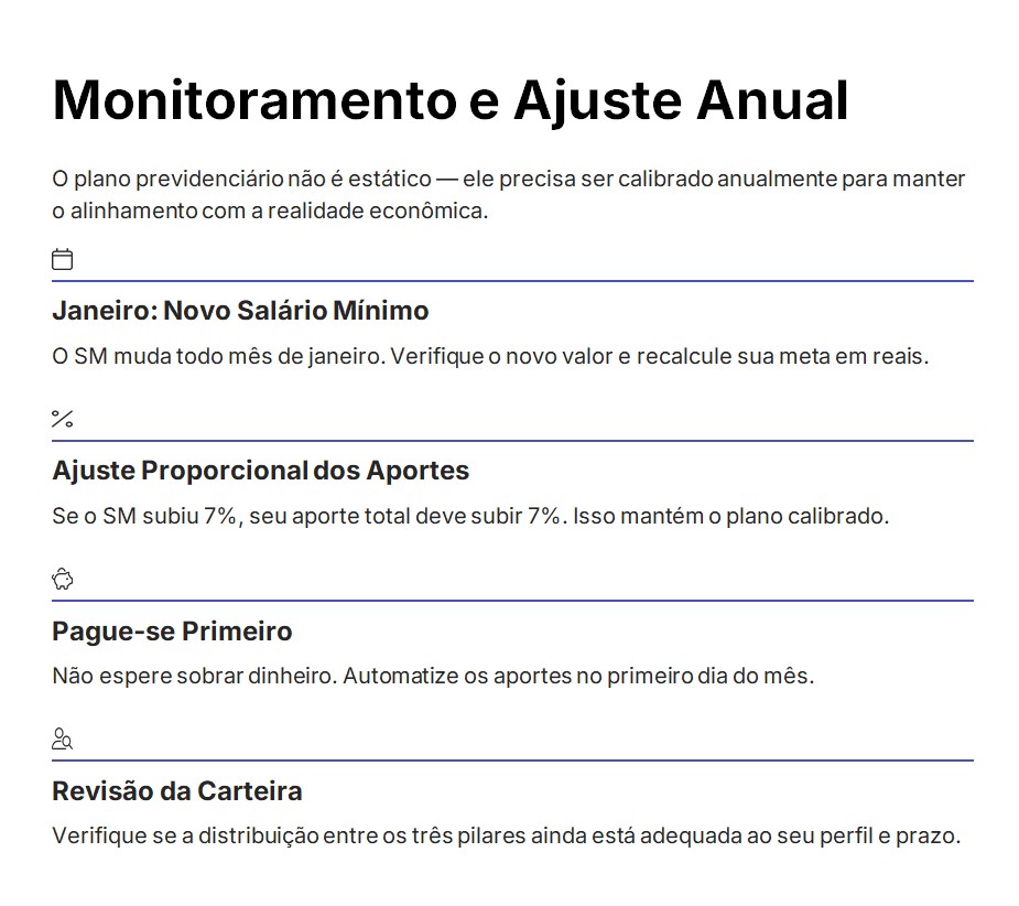 monitoramento e ajustes da aposentadoria