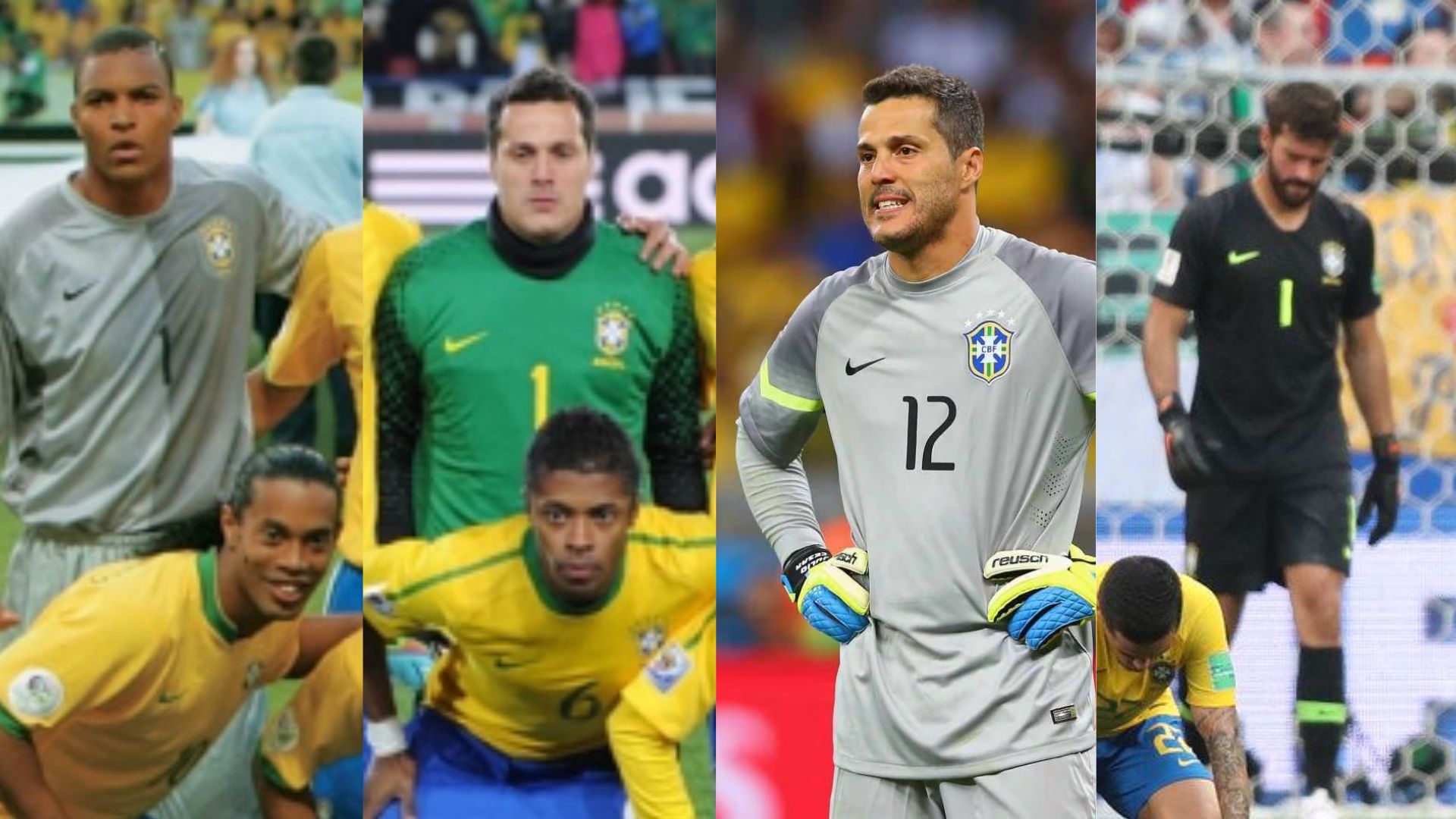 Camisas usadas pelos goleiros nas Copas do Mundo de 2006, 2010, 2014 e 2018