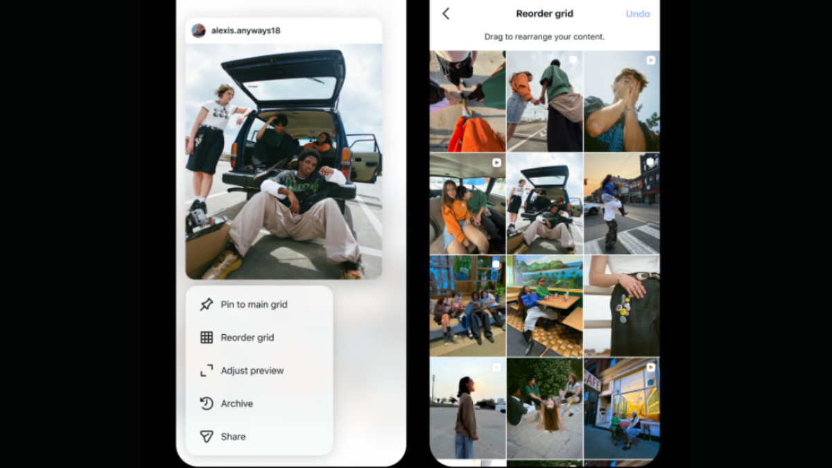 captura de tela que mostra o processo para reorganizar feed do instagram