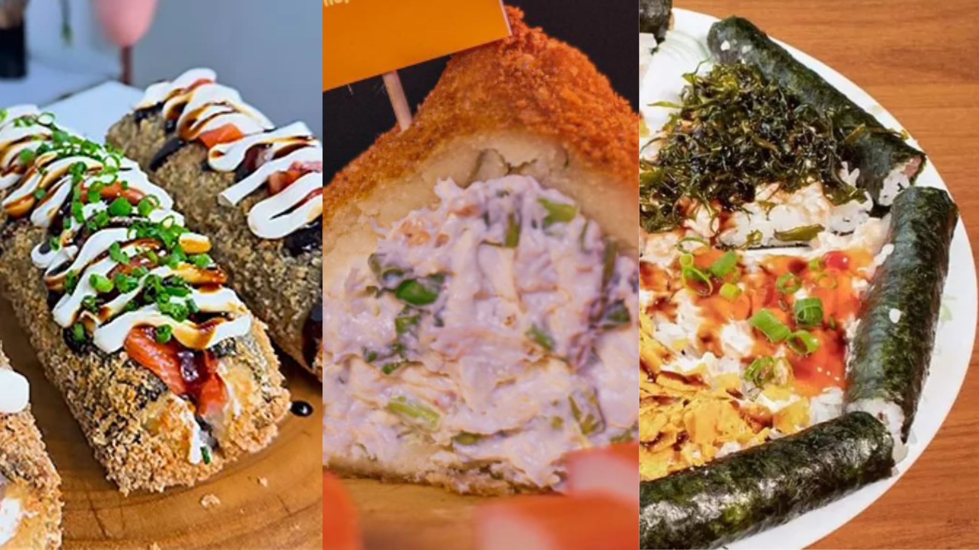 Cachorro quente de sushi, coxinha de sushi e pizza de sushi, criações brasileiras