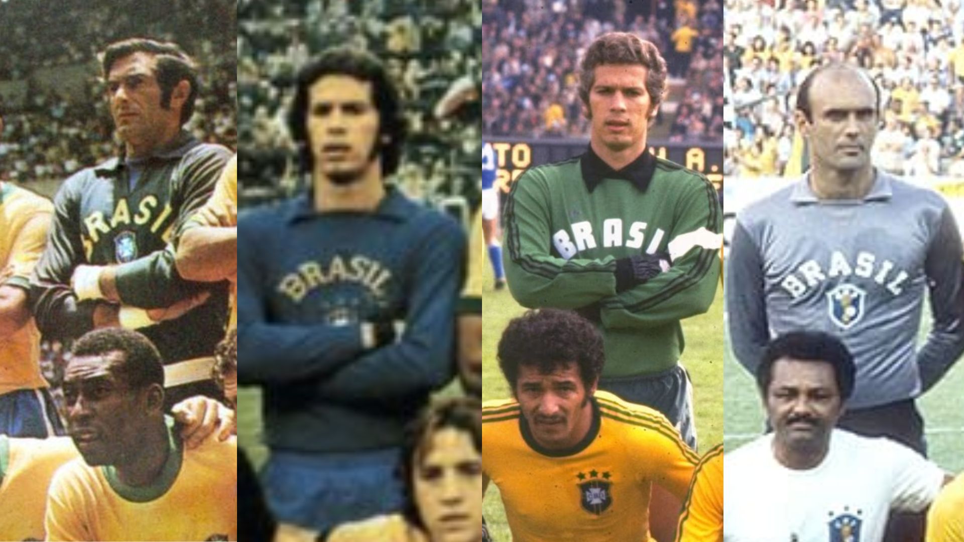 Camisas usadas pelos goleiros nas Copas do Mundo de 70, 74, 78 e 82
