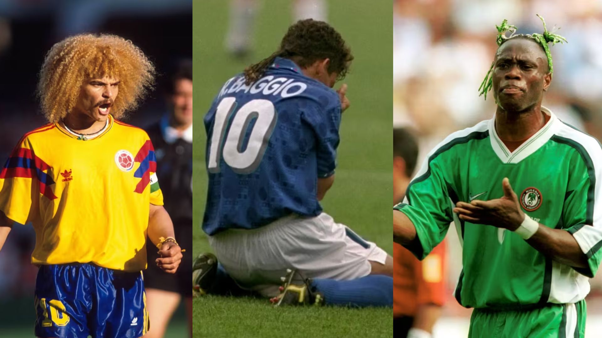 Carlos Vanderrama, Roberto Baggio e Taribo West e seus cabelos da Copa