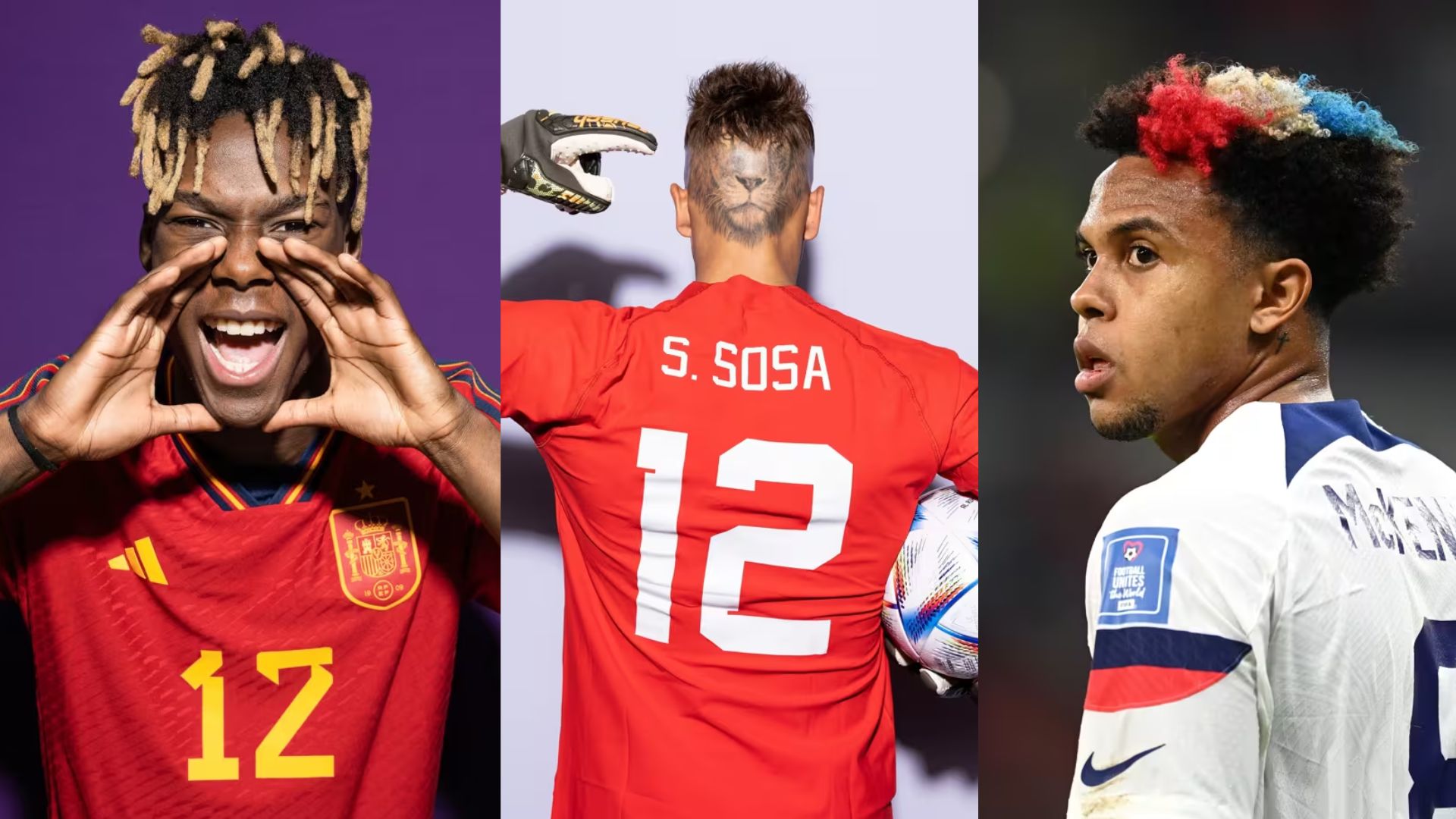 Cabelos da Copa de Nico Williams, Sebastián Sosa e Weston McKennie 