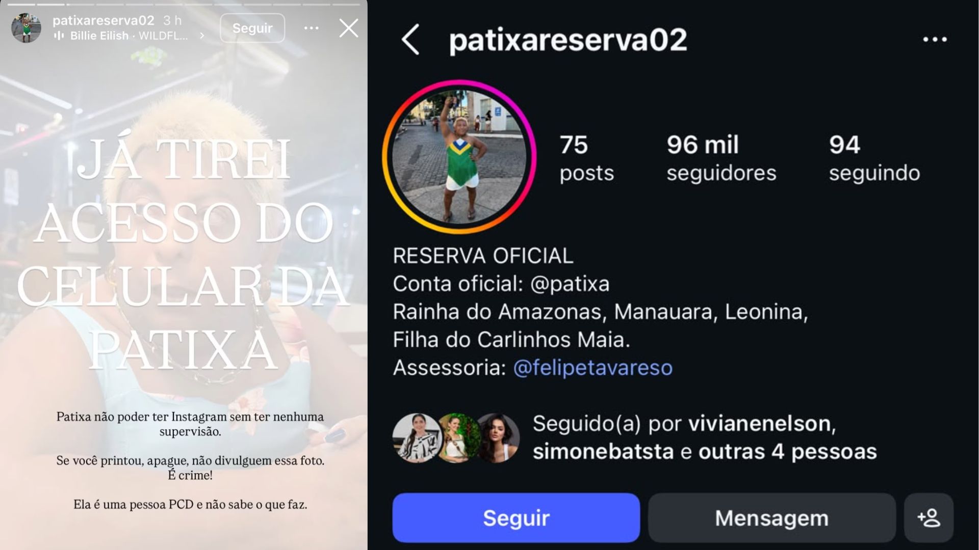 Stories de pronunciamento após publicação de foto íntima de Patixa