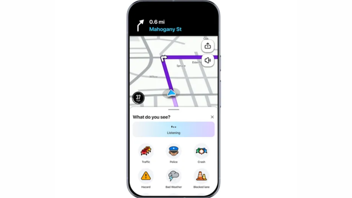 Captura de tela do aplicativo do Waze mostrando a interação com a IA