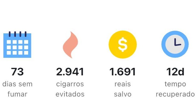 reprodução de tela de aplicativo que ajuda a parar de fumar