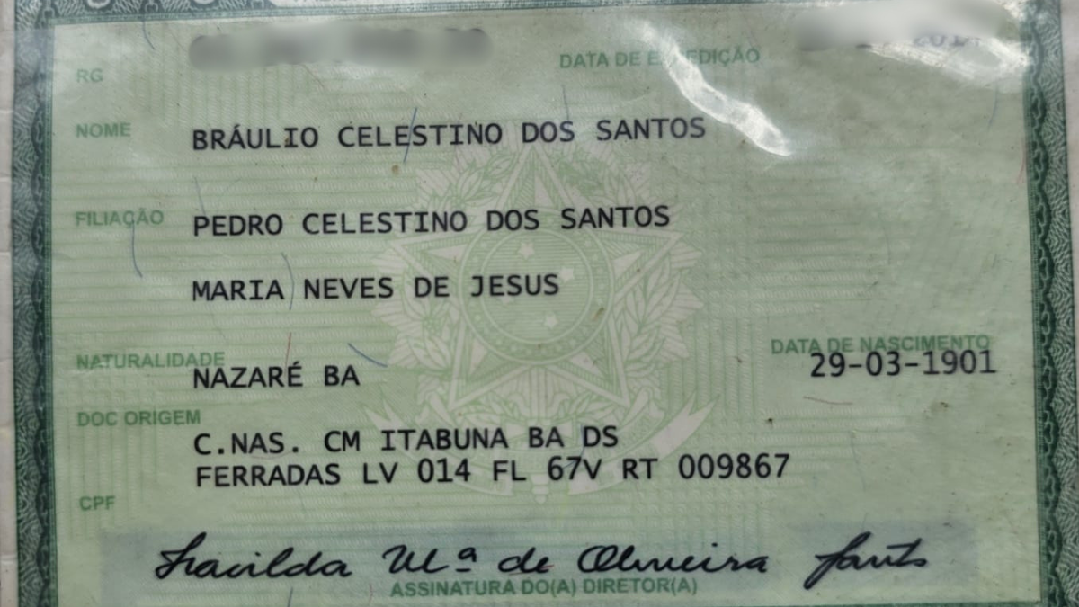 documento do eleitor de 125 anos, Bráulio Celestino dos Santos