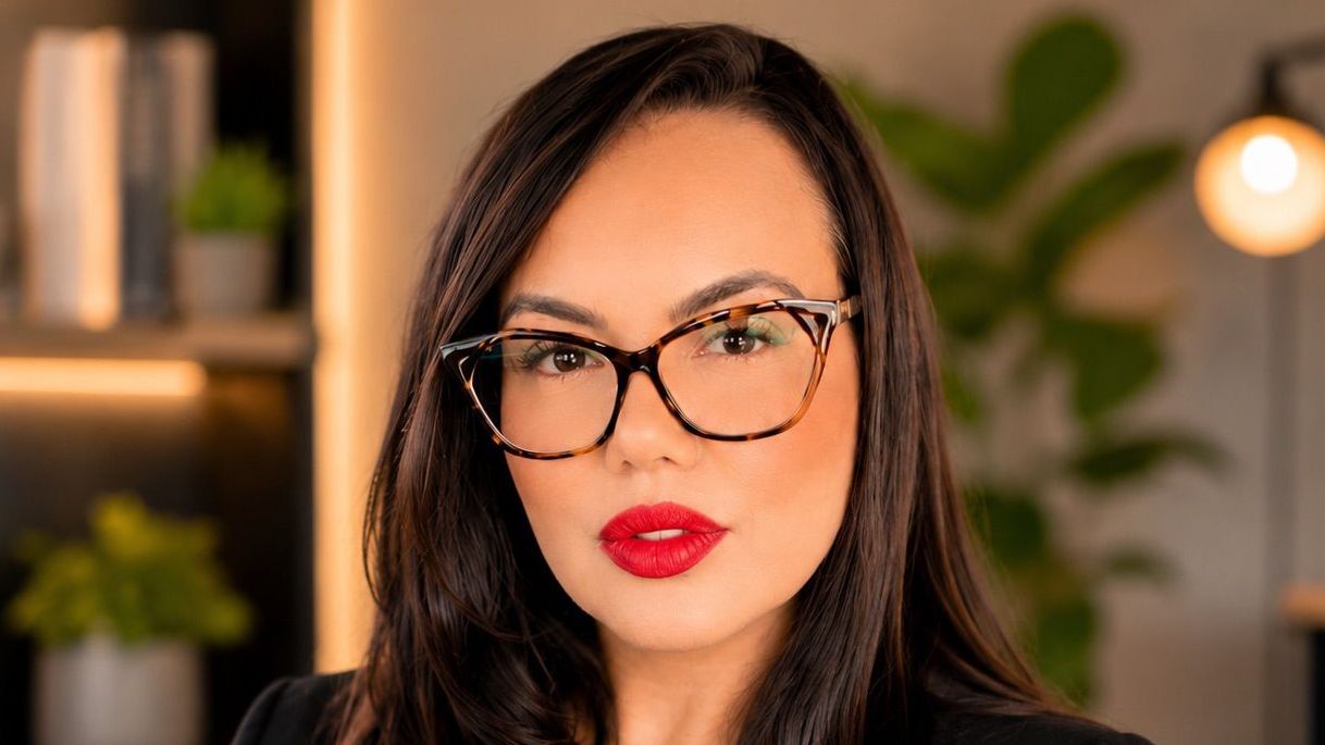 Paola Campos, mulher, branca, cabelos longos e castanhos, usa óculos