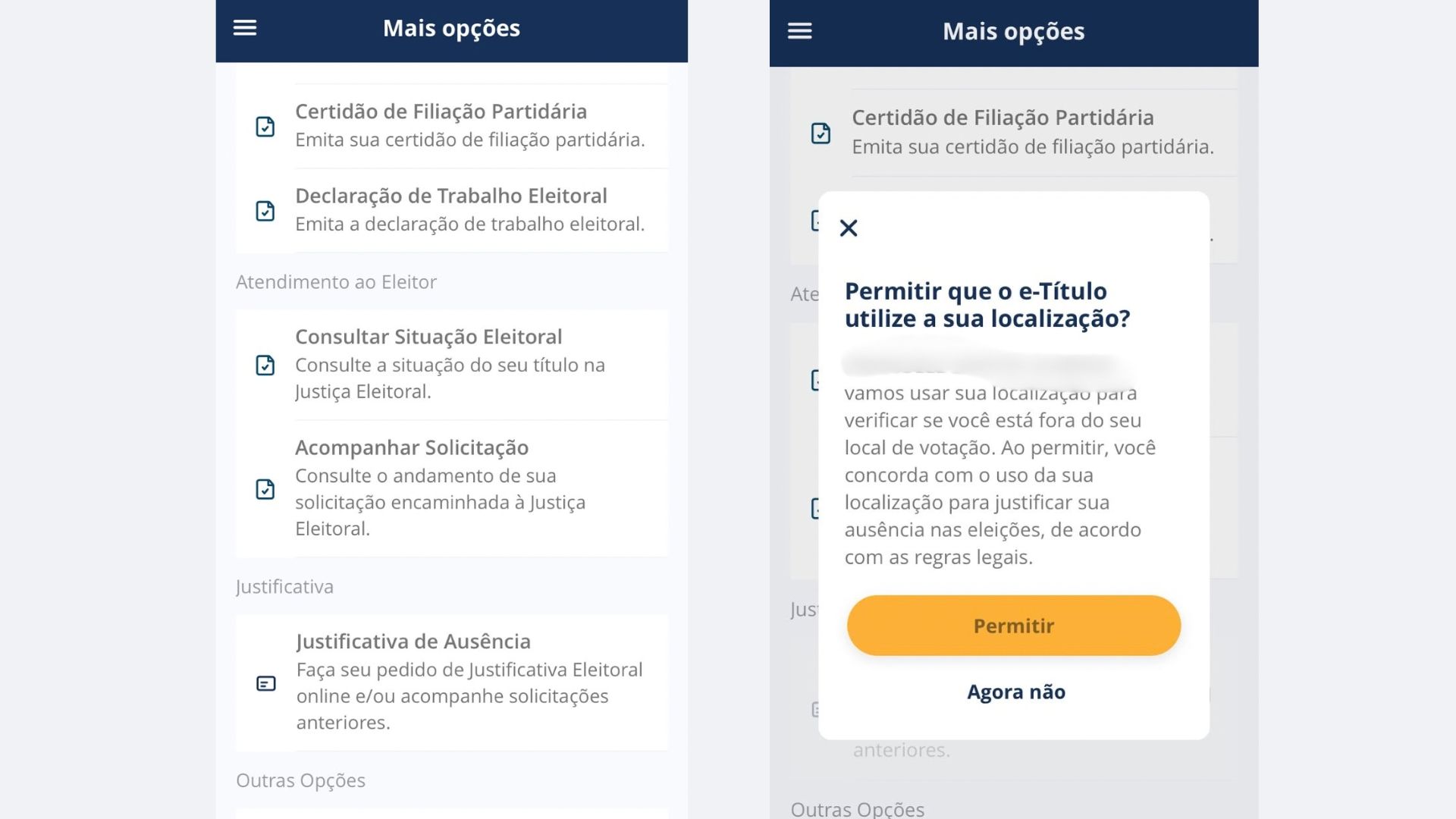 captura de tela do app e-título mostrando como justificar o voto